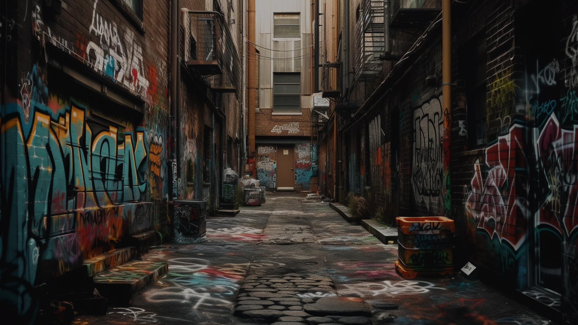 Graffiti wall with red heart balloon